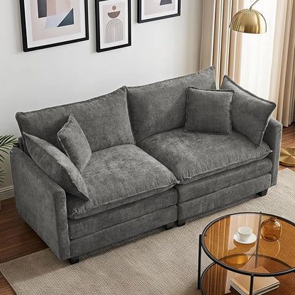 78" Modular Sectional Sofa, Cloud Couch Loveseat Sofa, Deep Seat Washable Chenille Fabric Sofa with Throw Pillows,, Customized