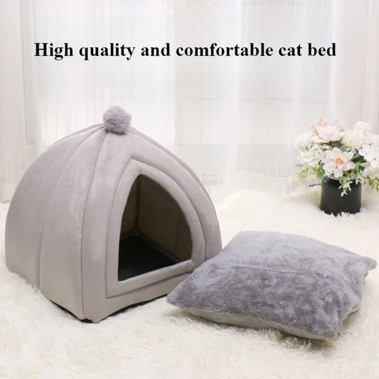 Winter Warm Dog Nest Semi Enclosed Cat House Super Soft Foldable Plush Pet House Suitable for Small and Medium Sized Cat/Dog Bed