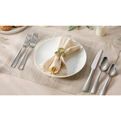 60-Piece Hammered Stainless Steel Silverware Set for 12, Elegant 18/10 Flatware Collection