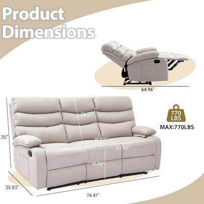 Manual 3 Seat Reclining Sofa Leather 3-Seater Manual Reclining Couch with Overstuffed Arms 3 Seater Couch Recliner, Customized