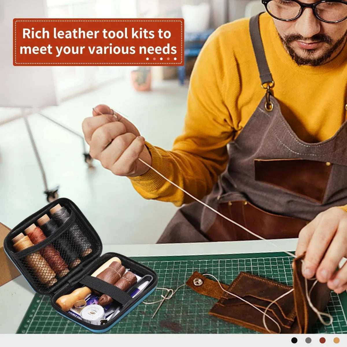 Professional Leather Repair Kit, Waxed Thread Stitching Tools for Car Seats & Sofa DIY