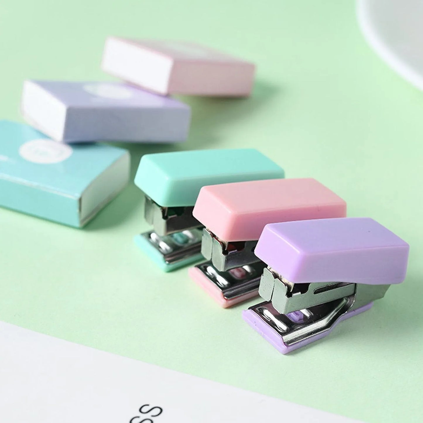 Mini Desktop Stapler Set with 400 Staples Portable Office Stationery Kit Home School Supplies Compact Paper Fastener Tool