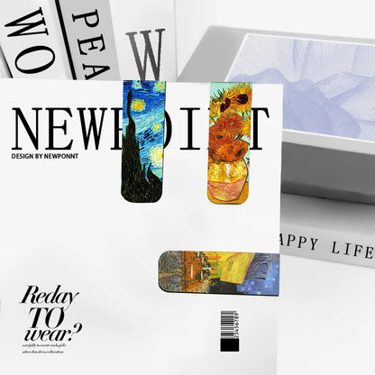 12pcs Artistic Magnetic Bookmarks Featuring World Famous Paintings by Van Gogh & Monet - Ideal for School, Office, And Art Lover