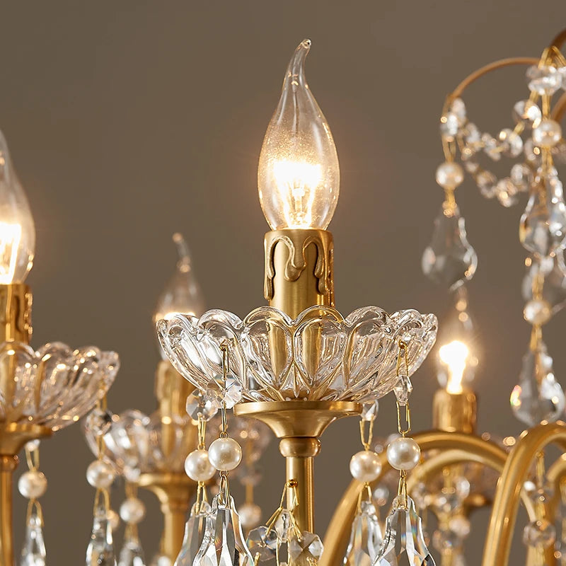 Vintage French Living Room Dining Room Full Copper Crystal Chandelier Light Luxury Romantic Bedroom Children'S Princess Room