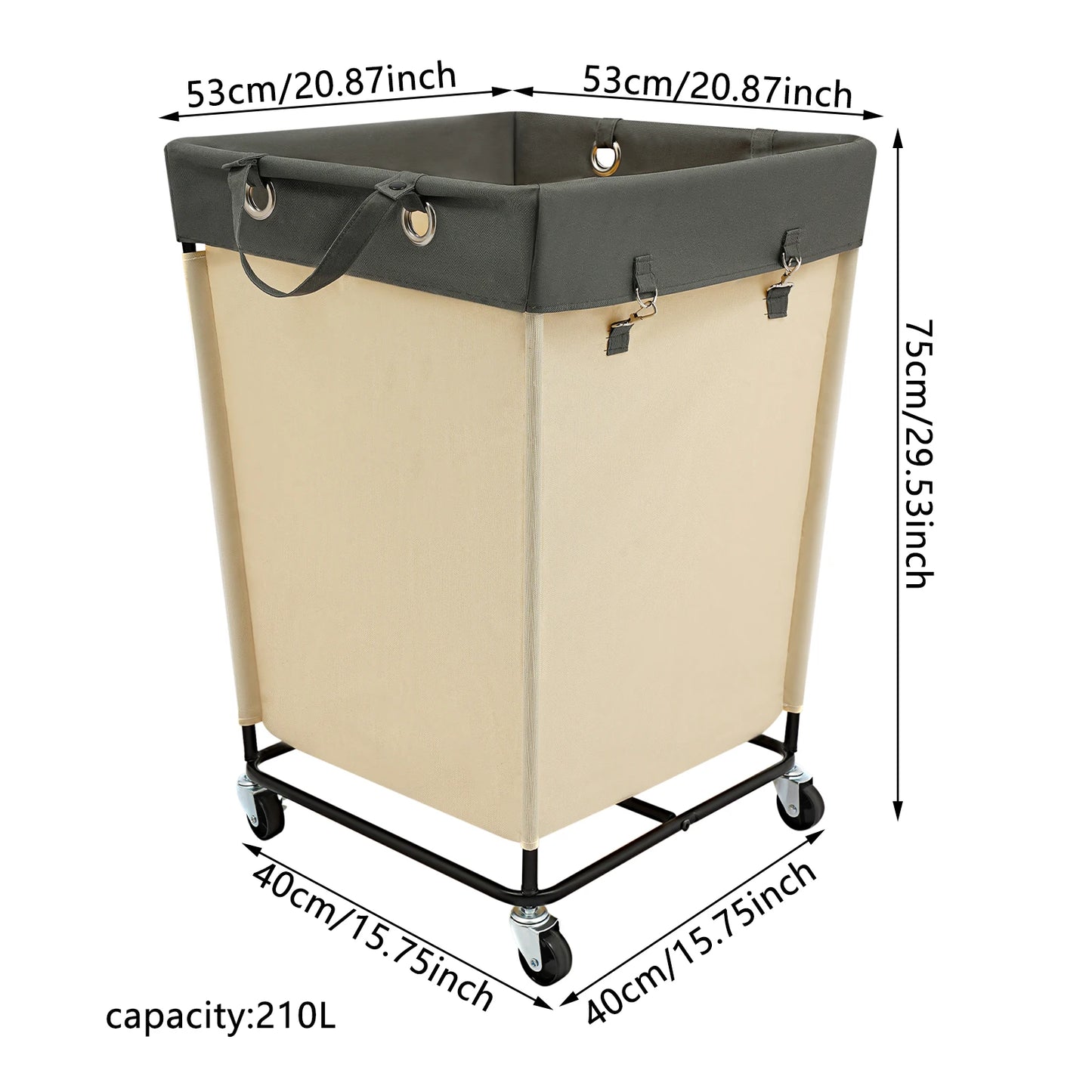 Bymaocar 210L Laundry Storage Basket, Rolling Laundry Cart, 600D Oxford Cloth Laundry Basket with Wheels
