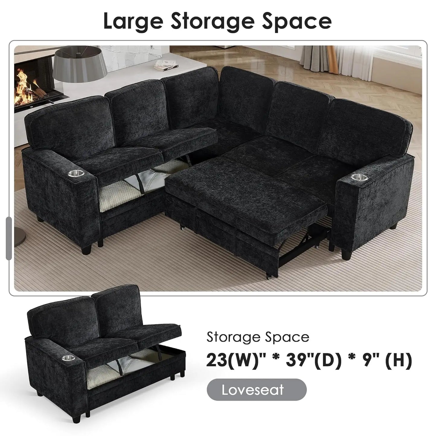 81" Modular Sectional Sofa, Pull Out Couch L Shaped 5-Seater Sectional with Hidden Storage, Cup Holders & USB, Customized