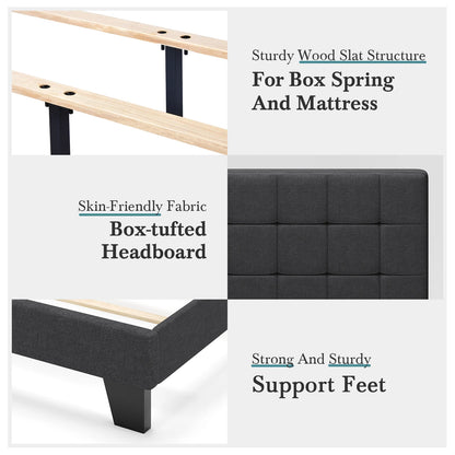 HOOMIC Upholstered Panel Bed with Adjustable Headboard, Full Bed Frame for Box Spring, Easy Assembly Allewie