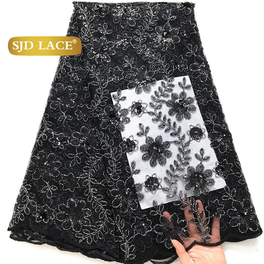 SJD LACE African Green Sequins Mesh Woman Lace Fabric High Quality 2025 Nigerian French Net Lace for Sewing Wedding Dresses 3735