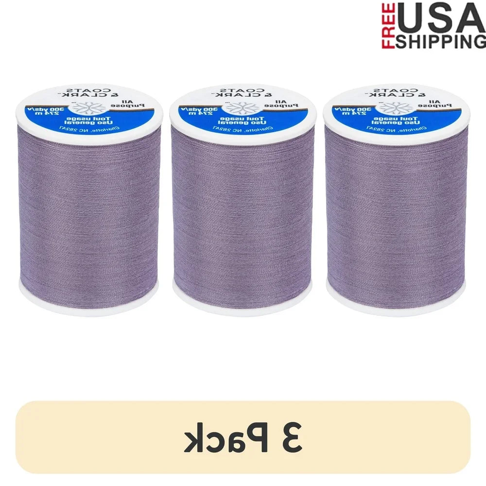 3 Pack 300 Yards Core Spun Polyester Thread Durable Medium Weight Hand Machine Sewing Light Purple Color