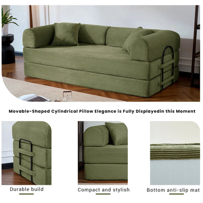 79’’ Folding Convertible Sofa Bed Corduroy Upholstered Boneless Couch, Loveseat Sleeper Floor Sofa for Living Room Bedroom