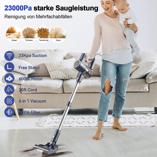 I8 Corded Vacuum Cleaner, 23000Pa 6M Long Cord Stick Vacuum for Floor, Carpet, Pet Hair