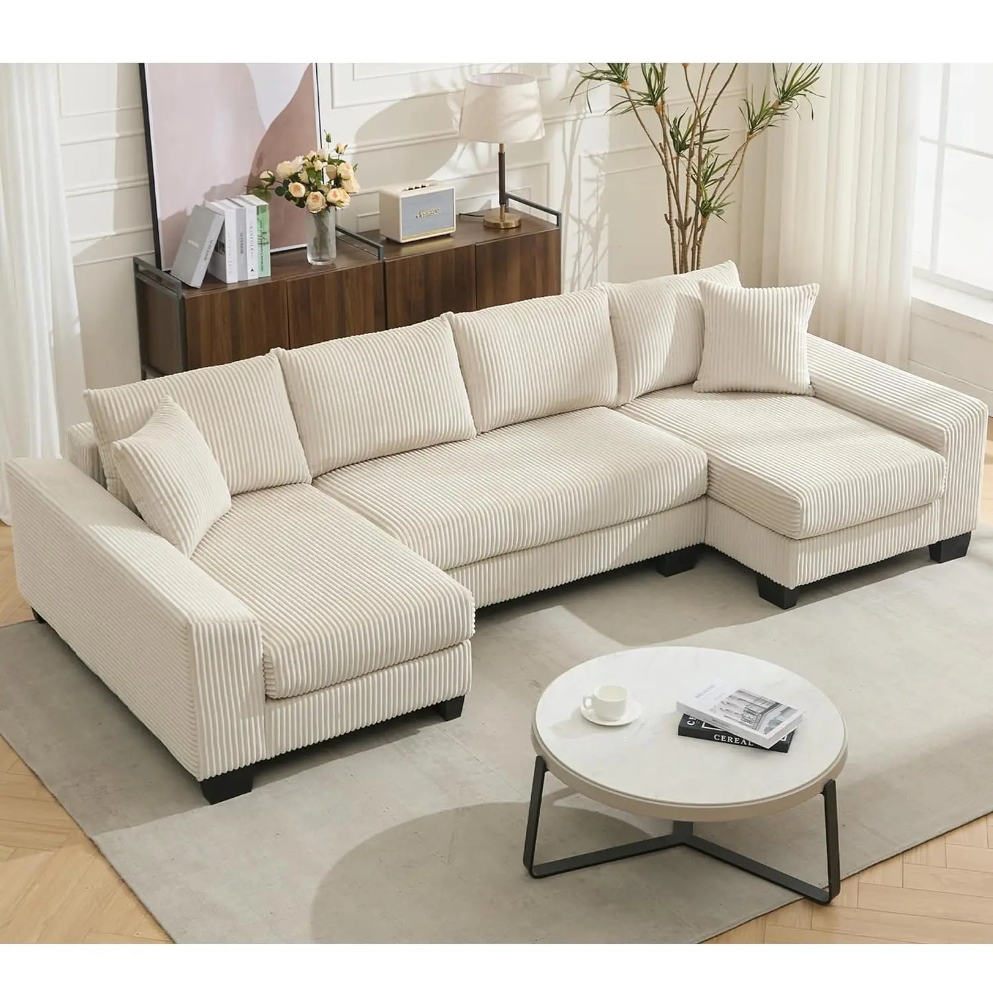Modern U Shape Sectional Sofa Cloud Couch, 110" Upholstery Chenille Fabric Modular Couch, Comfy 4 Seat Sleeper Sofa With Double