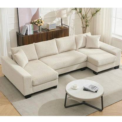 Modern U Shape Sectional Sofa Cloud Couch, 110" Upholstery Chenille Fabric Modular Couch, Comfy 4 Seat Sleeper Sofa With Double