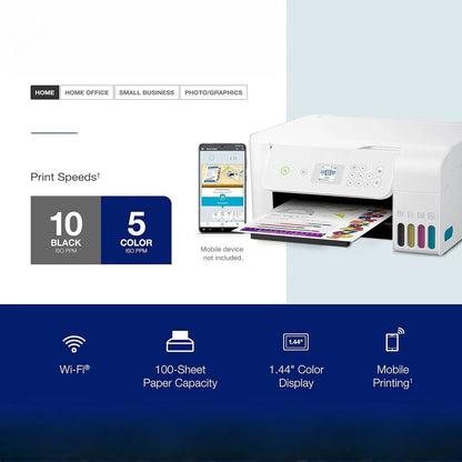 Wireless Color All-in-One Cartridge-Free Supertank Printer with Scan and Copy â€“ The Ideal Basic Home Printer - White, Medium