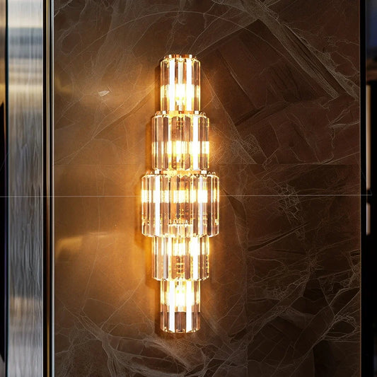 LUVODI Modern Crystal Wall Lamp 3-Layer Wall Crystal Sconce Light E14 Led Corn Lights
