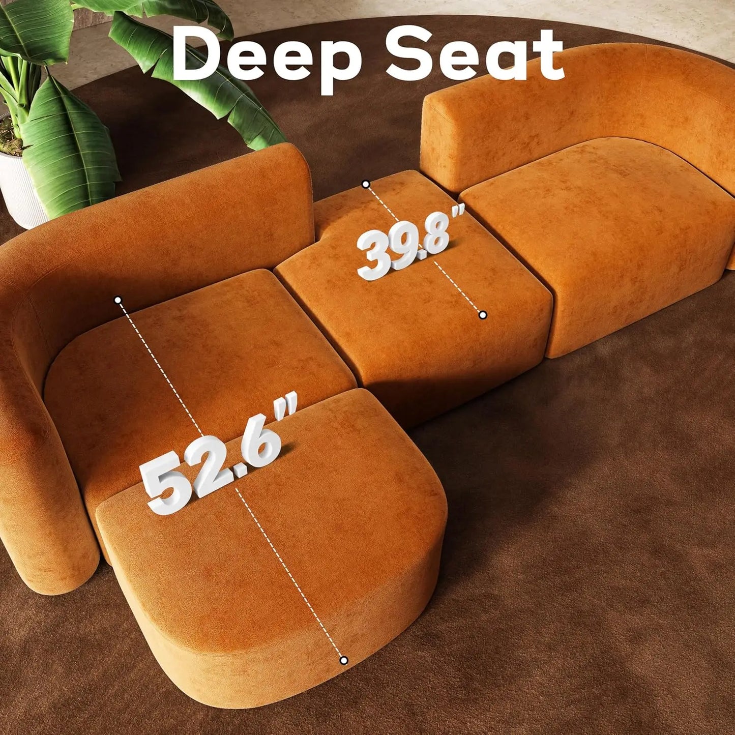 116" Modular Sectional Couches with Ottoman, Luxury Modern Curved Back Sofa, Minimalist Style Oversized 4 Seat Deep, Customized