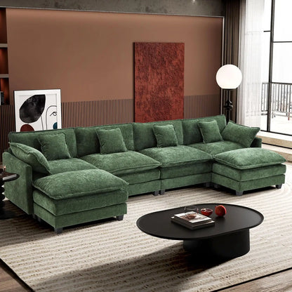 146" U-Shaped Modern Sofa Modular Sectional Cloud Couch with 2 Ottoman, 6-Seat Chenille Deep Seat Sofa with 6, Customized