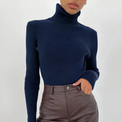 2025 Autumn Winter Turtleneck Sweaters Slim Versatile Tops Women Soft Warm Pullover Ribbed Knitted Simple Elegant Women Sweater