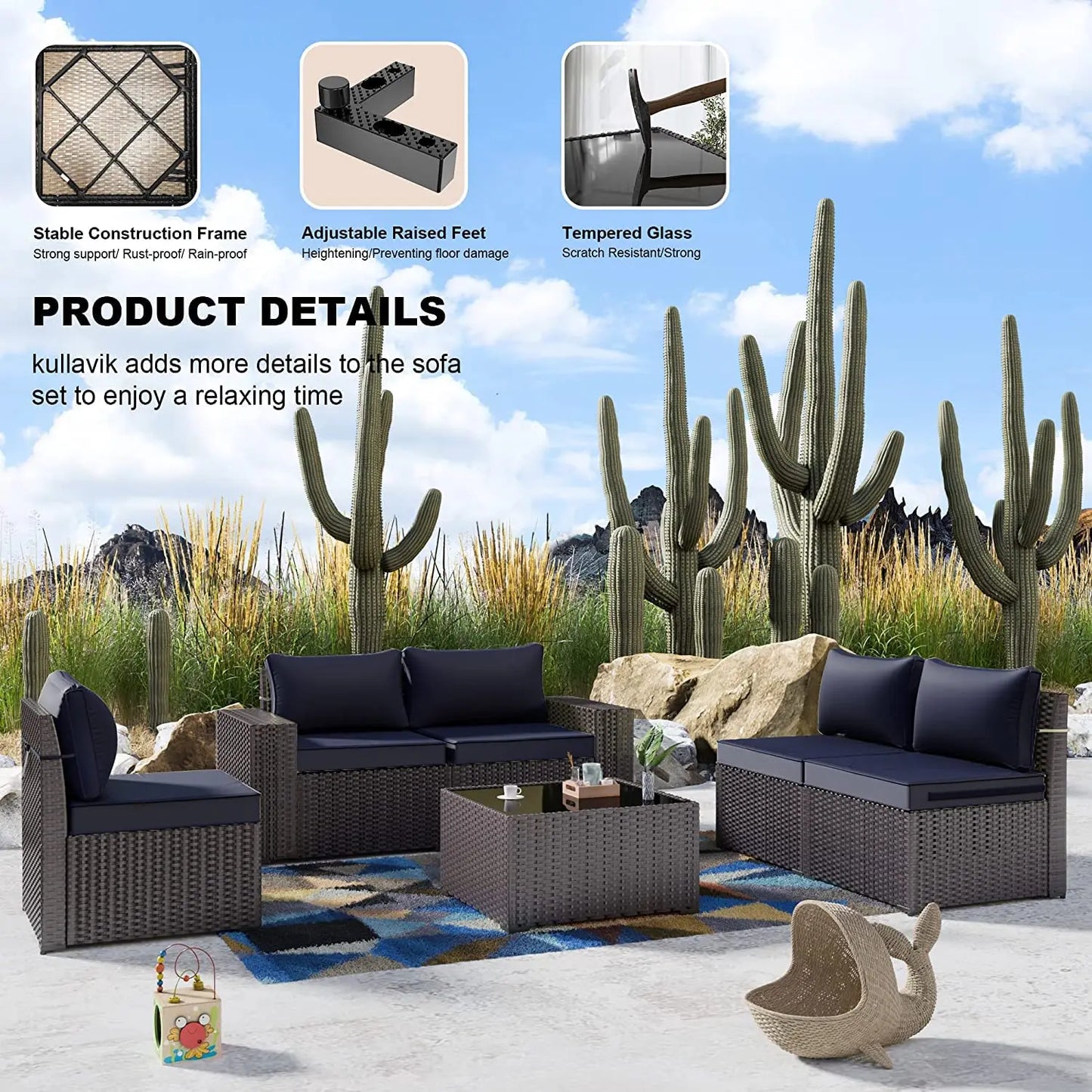 12 Pieces Outdoor Patio PE Rattan Sectional Sofa Set with Cushions & Tempered Glass Coffee Table for Garden Porch, Customized