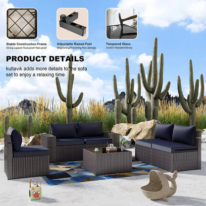 12 Pieces Outdoor Patio PE Rattan Sectional Sofa Set with Cushions & Tempered Glass Coffee Table for Garden Porch, Customized