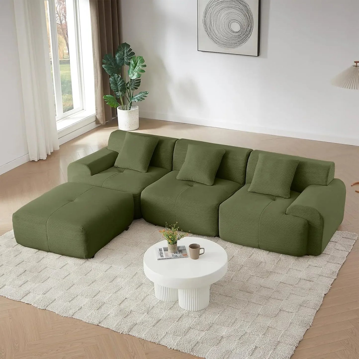 Cloud Couch Boneless Oversized Modular Sectional Sofa with Ottoman Deep Seat Soft Corduroy for Living Room