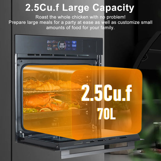 Single Wall Oven 24" with 2.5 Cu.Ft. Built-In Electric Oven, Touch Control, Triple-Layer Glass Door, Stainless Steel