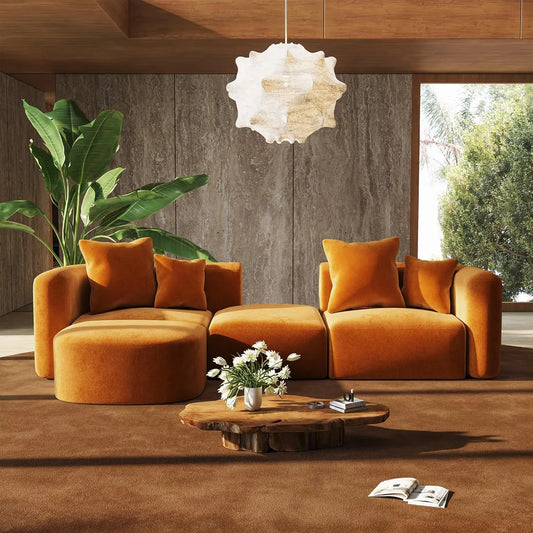 116" Modular Sectional Couches with Ottoman, Luxury Modern Curved Back Sofa, Minimalist Style Oversized 4 Seat Deep, Customized