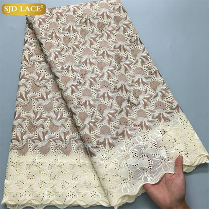 SJD LACE African Nigerian Cotton Lace Fabrics 5Yards 2025 High Quality Embroidery Swiss Voile Lace for Women Party Dresses 4370