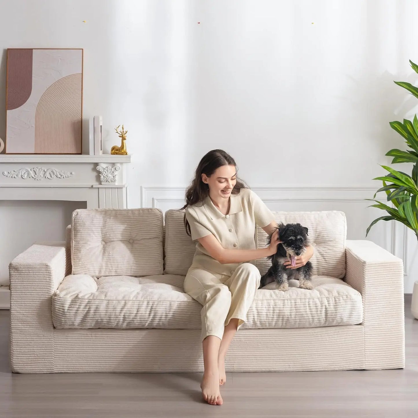 3 Seater Couch for Living Room, Boneless Couch with Tufted Cushion & Backrest, Upholstered Floor Sofa, Sofa in A, Customized