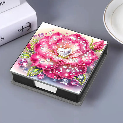 Flowers Leather Diamond Painting Notecard Box Gem Art Sticky Note Holder Gem Painting Memo Pad Holder Mosaic Kit for Home Office