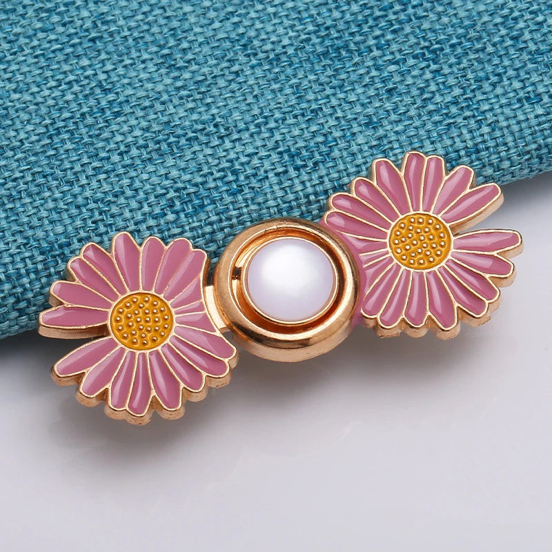 Detachable Pant Waist Tightener Pearl Flower No Sew Waist Buckles for Loose Jeans Dress Fit Instant Pants Button Pins Tightener