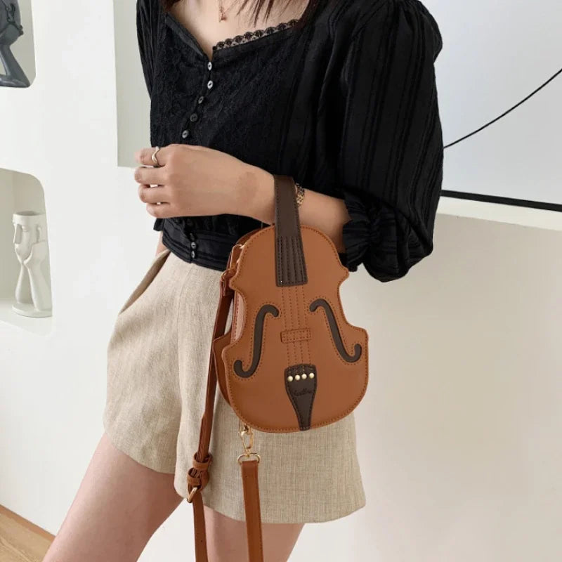 Creative Violin Female Crossbody Bag PU Leather Small Backpacks for Women Luxury Design Thread Ladies Fashion Shoulder Bag