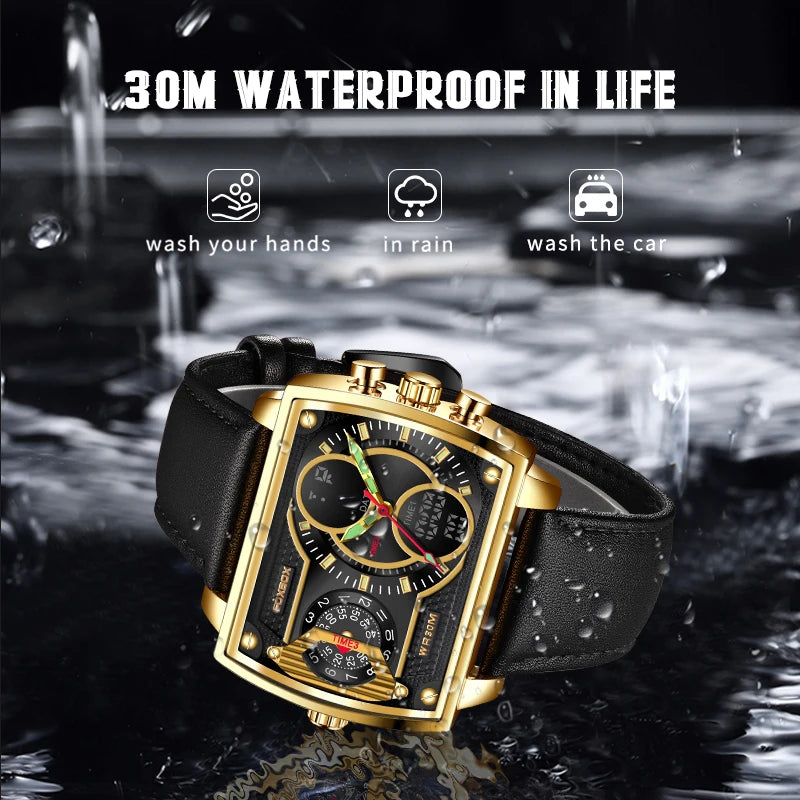 LIGE Digital Men's Watches Fashion Square Military Stainless Casual Sports Quartz Electronic Watch Waterproof Male Alarm Clocks