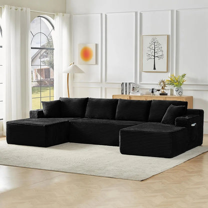133" Oversized Modular Sectional Cloud Couch With Cup Holders, U Shaped Comfy Boneless Memory Foam Couches For Living Room, Plus
