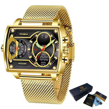 LIGE Digital Men's Watches Fashion Square Military Stainless Casual Sports Quartz Electronic Watch Waterproof Male Alarm Clocks