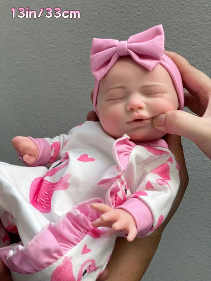 Saskia 13 Inch Can Drink Reborn Doll Handcraft Lifelike Vivid Simulated Newborn 3D Details Painting Silicone Reborn Baby Girl