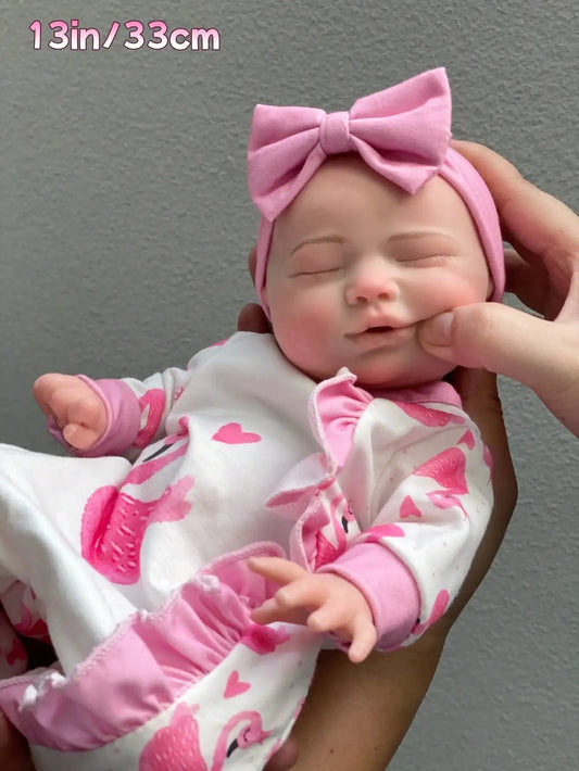 Saskia 13 Inch Can Drink Reborn Doll Handcraft Lifelike Vivid Simulated Newborn 3D Details Painting Silicone Reborn Baby Girl