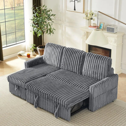 Sleeper Sofa Bed, 81” Pull Out Couch for Living Room with Reversible Storage Chaise, 3 in 1 L-Shaped Couch with Charging Station