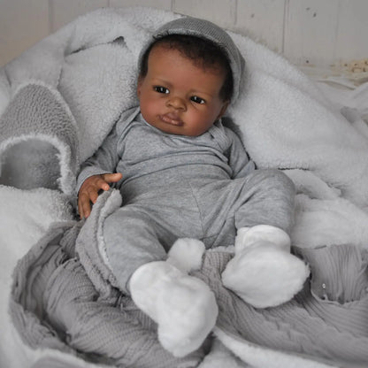 Risbecko 20 Inch Lifelike Black Reborn Baby Doll - African American Soft Cloth Body Doll - Birthday Gift/Christmas Gift