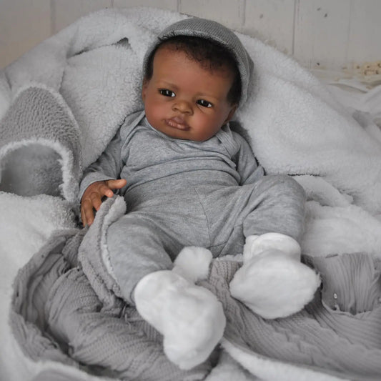 Risbecko 20 Inch Lifelike Black Reborn Baby Doll - African American Soft Cloth Body Doll - Birthday Gift/Christmas Gift