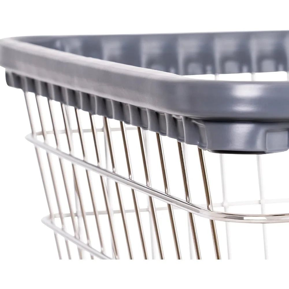 Heavy-Duty 2.5 Bushel Steel Laundry Cart with Chrome Finish for Commercial Use