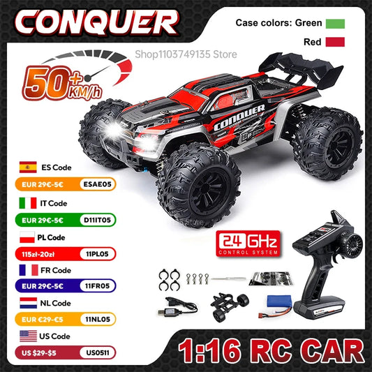 WLtoys 1:16 Scale Large RC Car 50km/h High Speed 4WD Children Toy for Boys Remote Control Car 2.4G Off Road Monster Truck RC Toy