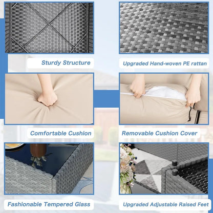 5 pieces outdoor patio furniture sets, patio sectional sofa couch, gray pe wicker furniture modular patio conversation sets pat