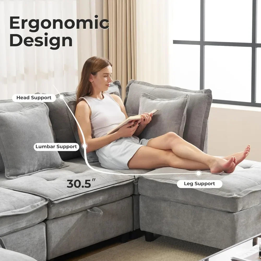 133" U-Shaped Modern Sofa,Modular Sectional Cloud Couch with 2 Ottoman, Oversized Modular Sectional Sofa with Storage Customized
