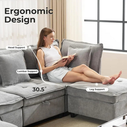 133" U-Shaped Modern Sofa,Modular Sectional Cloud Couch with 2 Ottoman, Oversized Modular Sectional Sofa with Storage Customized