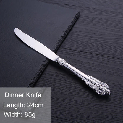 Vintage Western Stainless Steel Cutlery Set Luxury Tableware Wedding Engraving Dinnerware Knife Fork Spoon Sliverware 1 Pcs