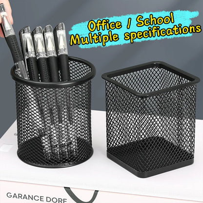 Multifunction Round/Square Pen Holder Office Desk Metal Mesh Pen Pot Cup Case Container Organiser Durable Pencil Case Stationery