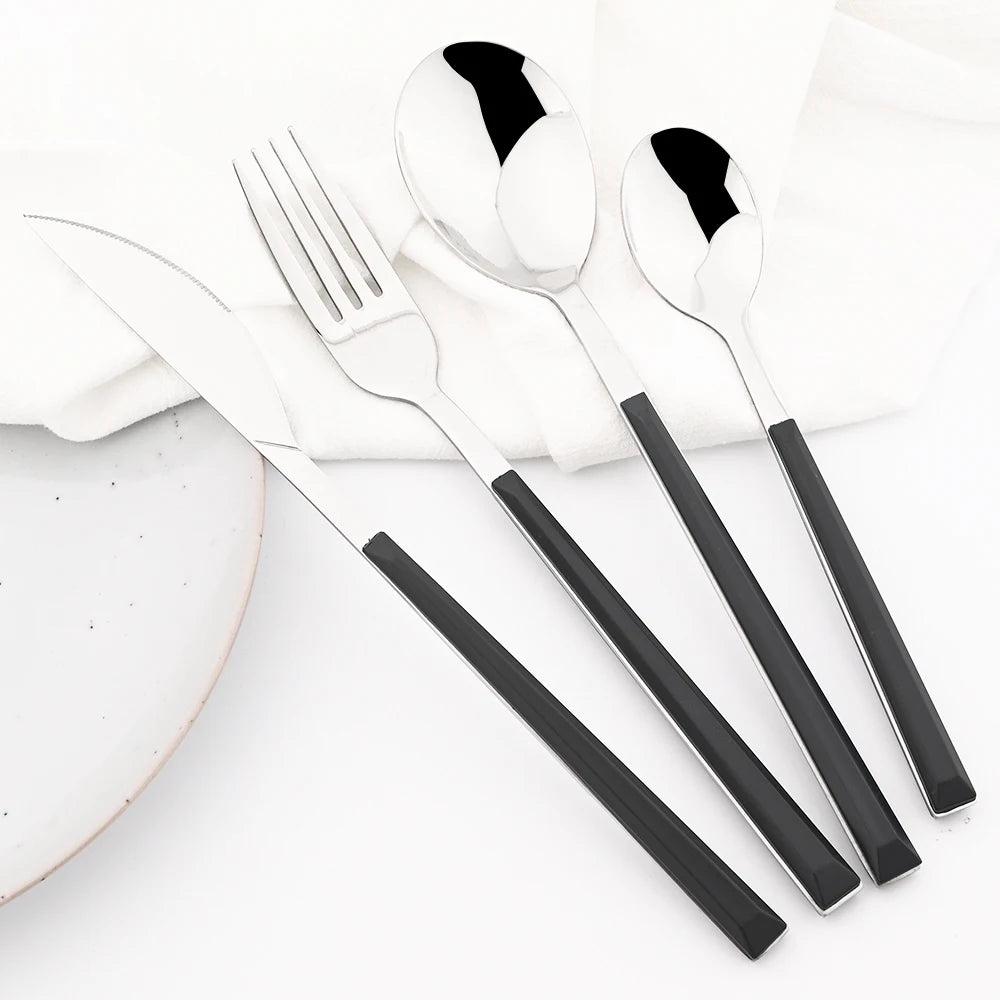 6/24pcs Wooden Handle Cutlery Set Brown Silver Dinnerware Set Stainless Steel Forks Spoons Knife Tableware Kitchen Flatware Set