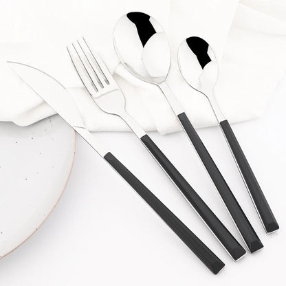 6/24pcs Wooden Handle Cutlery Set Brown Silver Dinnerware Set Stainless Steel Forks Spoons Knife Tableware Kitchen Flatware Set