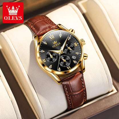 OLEVS Women's Watches Luxury Waterproof Luminous Quartz Watch Multifunctional Leather Strap Original Certified Brand Wristwatch